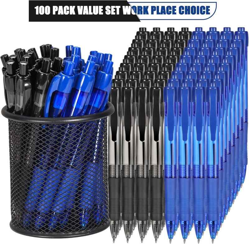 deegtran Pens Bulk, 100 Pack No Bleed Black & Blue Ink Click Pens with Soft Grip, Wholesale Retractable Ballpoint Pens for Office School, Medium Point Smooth 1.0MM - Image 2